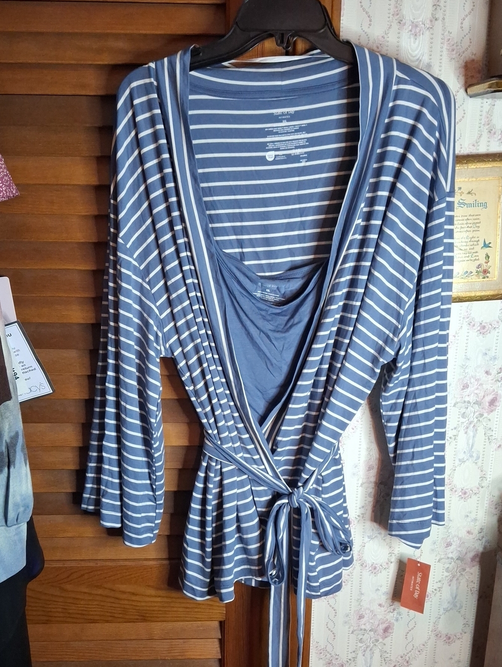 State of Day Striped Navy Blue Women’s Robe & Tank Set NWT
